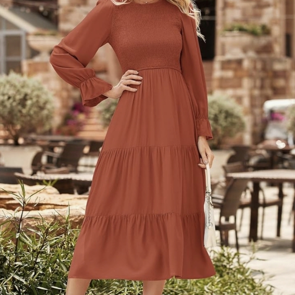 Womens Long Sleeve Casual, Relaxed Fit Maxi Dress (XL)